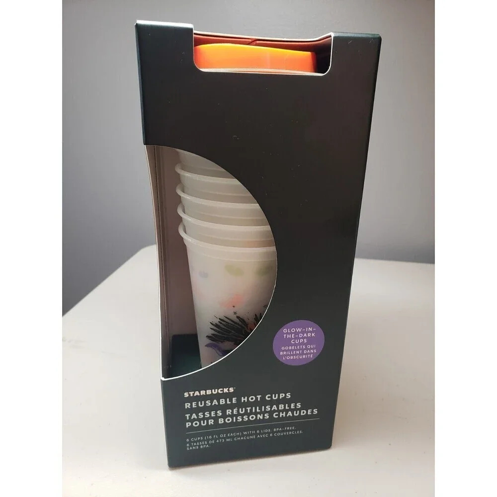 Starbucks Halloween 2022 6 Reusable Glow In The Dark Hot Cups NEW
